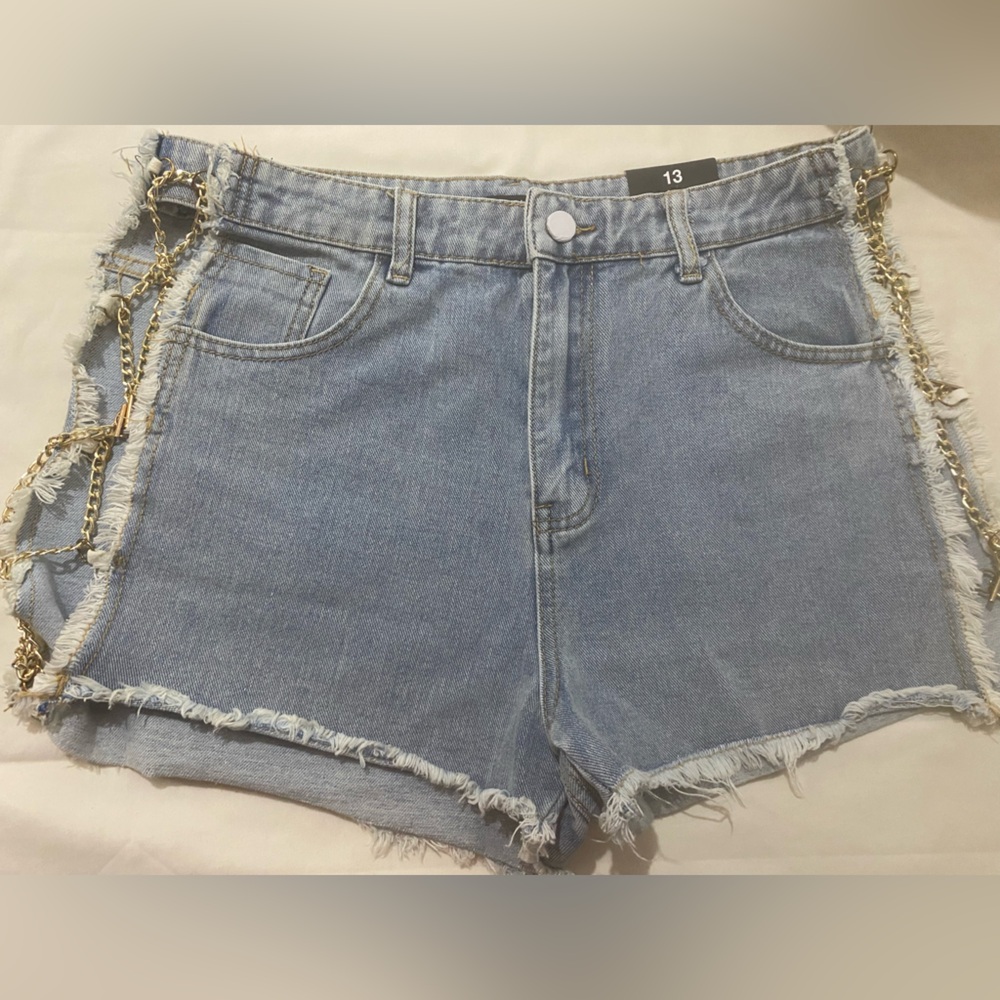 Fashion Nova Blue Jean Shorts with Distressed Hem